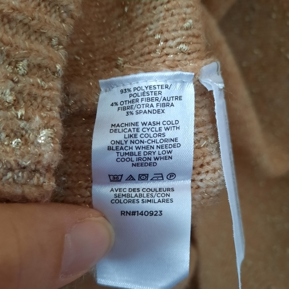 🛍 Loft Shimmer Stitch V-neck Sweater Tan Gold Metallic Knit 601906 Size Medium - Picture 10 of 13